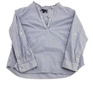 Talbots Petite Striped Cotton Blouse SP Blue/White Pullover Long Sleeves